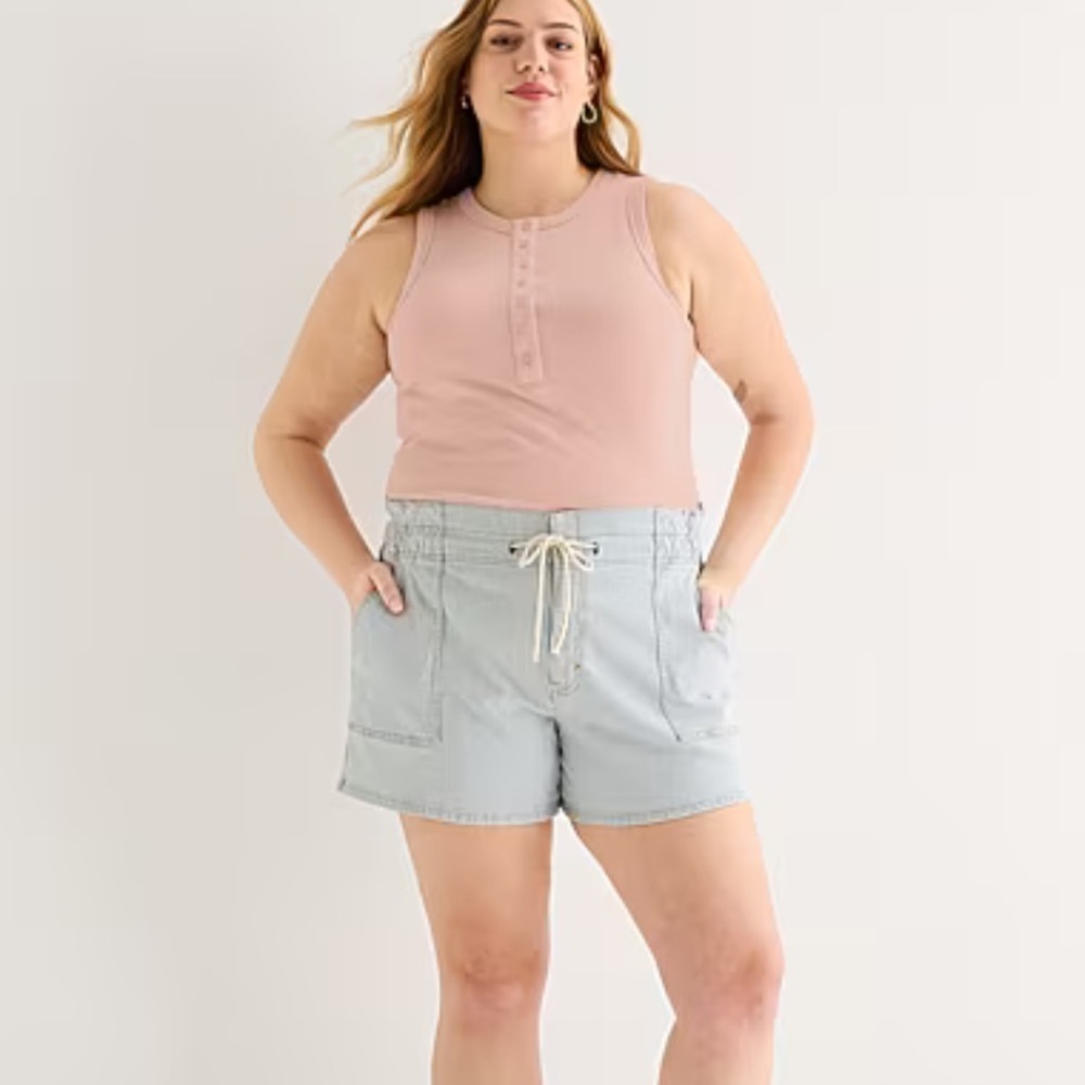 A.n.a  Denim Light Blue Seersucker Drawstring Women's Shorts Sz 22W NWT